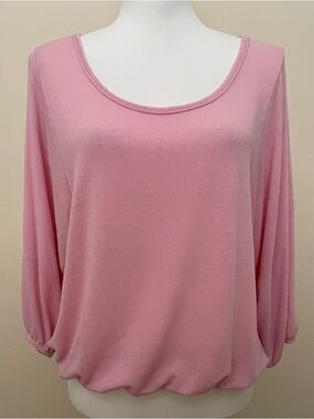VTG Dots Women’s Soft Pink Scoop Neck Knit Top w/Banded Bottom, Size L